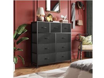 AOITUN 9 Drawer Fabric Dresser Storage Chest with Wood Top Black Organizer