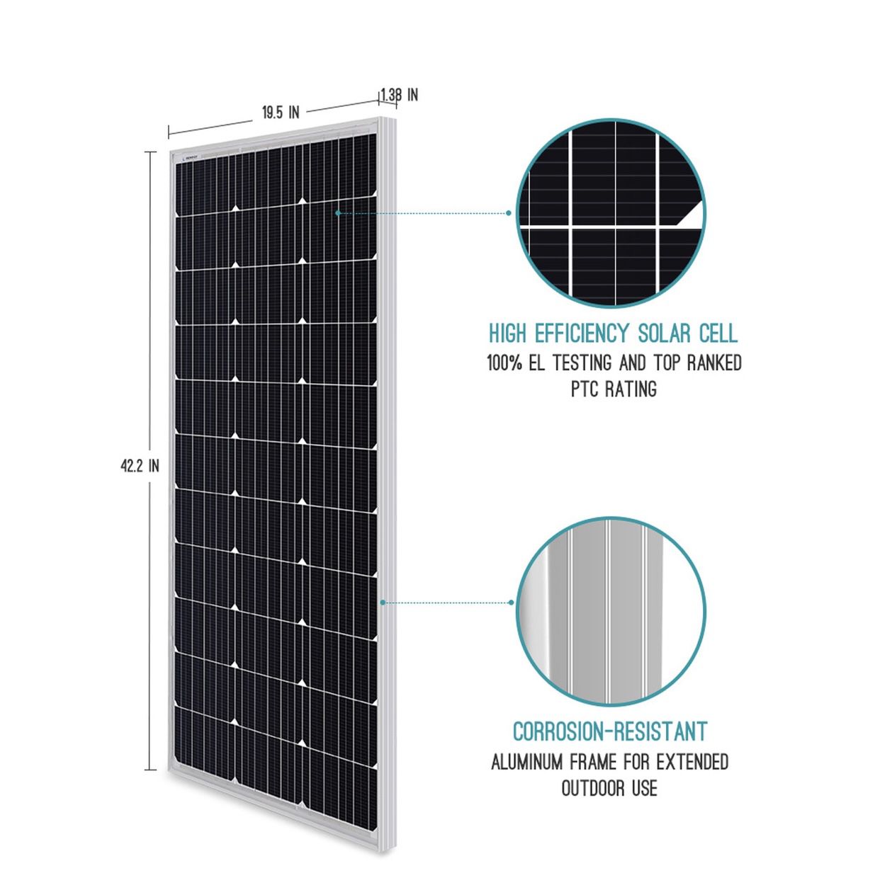 Renogy 100 Watt 12 Volt Monocrystalline Solar Panel Compact Design. High Efficiency Module PV Power for Battery Charging Any Other Off Grid Applicati