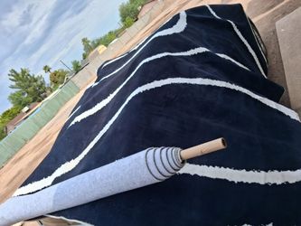 Navy Blue and White Striped Area Rug