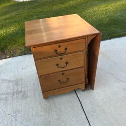 Antique oak folding sewing or utility table desk  3 drawers flip top extension wood legs on casters