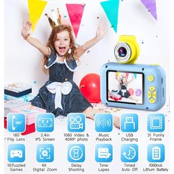 Kids Camera, Toddlers Digital Toy Camera with 180° Flip Lens, 2.4 Inch IPS Screen, 32 GB Card, Birthday Festival Present for 3 & up,  Girls & Boys, X1