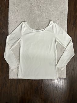 BR White Solid Scoop Neck Long Sleeve T-Shirt Top