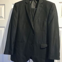 Mens Solid Black #2 Stylish Dress Suit Excellent Condition 