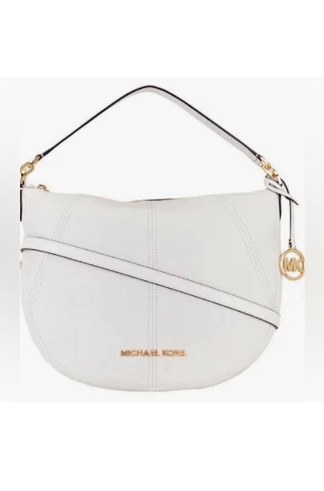 MICHAEL Michael Kors BEDFORD WHITE LEATHER MEDIUM CRESCENT SHOULDER BAG NWT