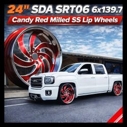 Brand New 24" SDA SRTO6 6x139.7 Candy Red Milled SS Lip Wheels

Color: Candy Red Milled SS Lip
 
