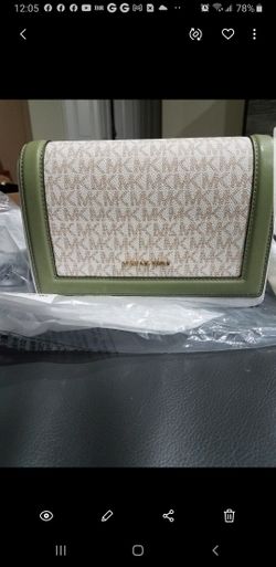 Michael Kors Jet Set Light Sage Full Flap Large Signature Chain Leather Xbody Bag