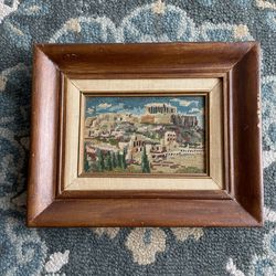 Parthenon Greece wood framed needlepoint (vintage farmhouse vibes)