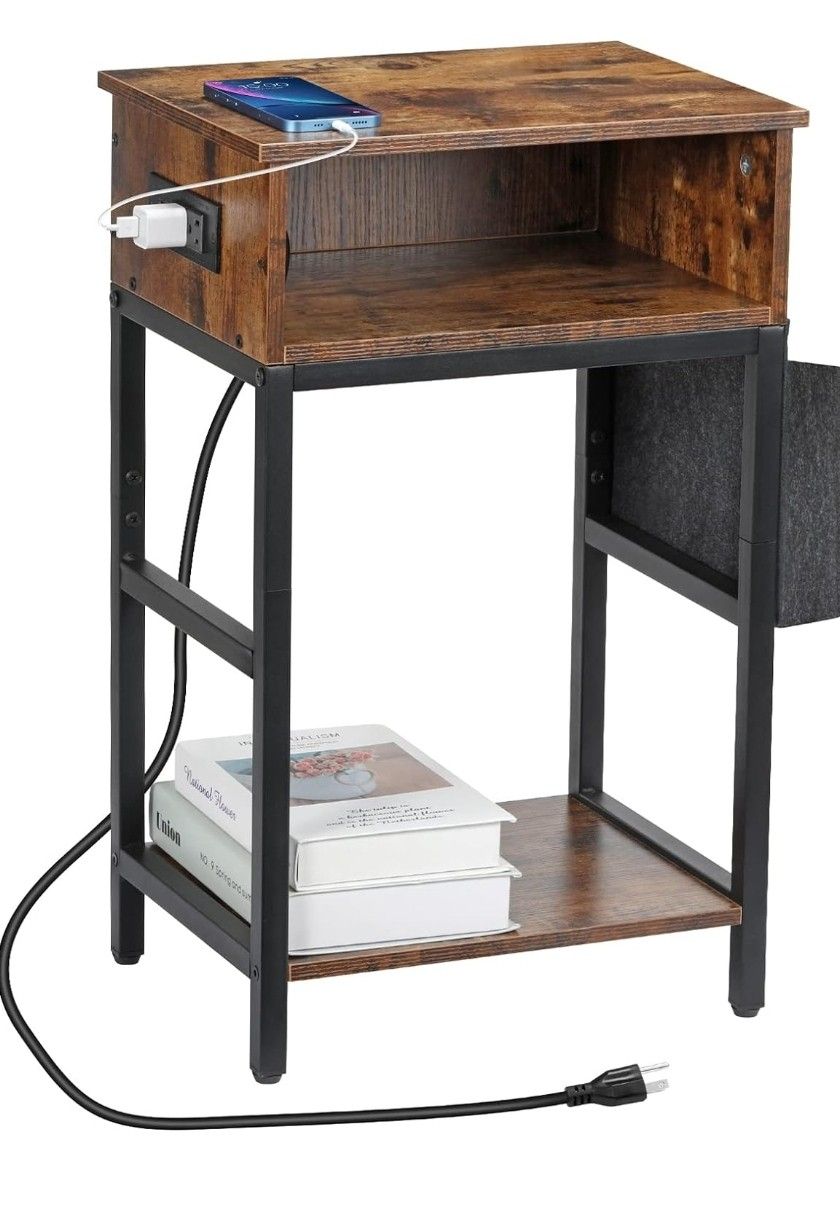 Nightstand with Charging Station, End Side Table