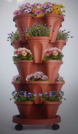 5 pieces stackable planters with base and rollers