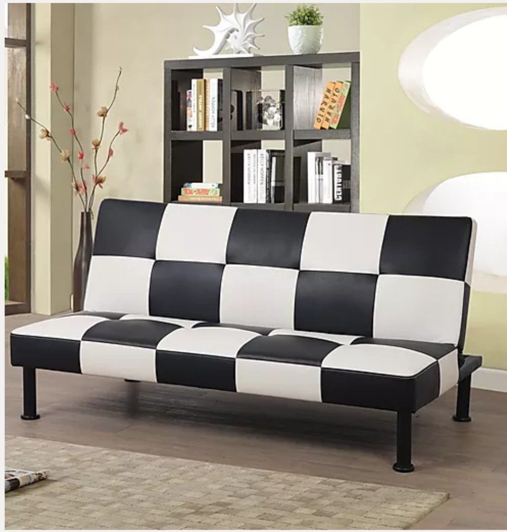 Futon brand new black and white checker pattern in box perfect for man cave or retro decor