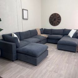 My Comfy Couches Cloud Modular Modern Dark Gray / Signature Plush Chenille 7 Piece Corner Sectional Couch Set + Additional Ottoman