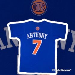Carmelo Anthony #7 New York Knicks NBA Adidas Blue T-Shirt Adult Small