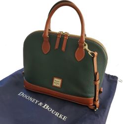 Dooney & Bourke Pebble Grain Zip Zip Satchel Handbag, Hunter Green