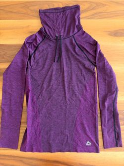 RBX purple seamless long sleeve cowl neck workout top- small