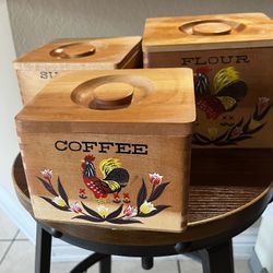 Canister Set Wood Rooster Nesting Dovetail Hand Painted .