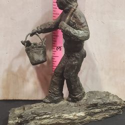 @CHV.  Vintage Rare metal Statue figure Boy Fishing 