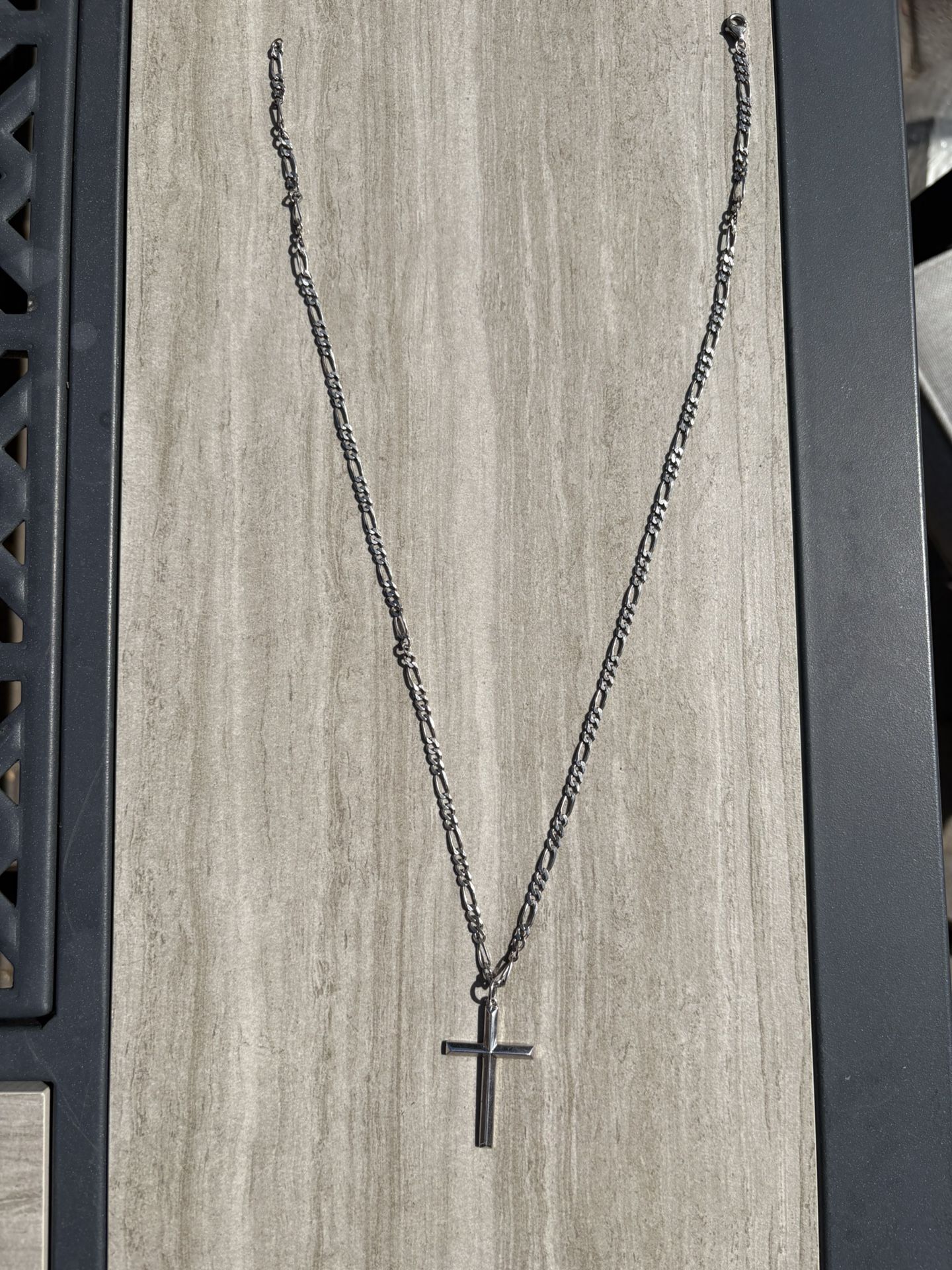 925 Silver Figaro Chain With Cross Pendant