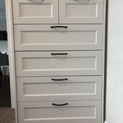 White 6 Drawer Dresser with Black Handles