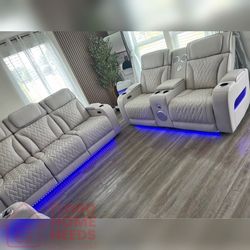2- Pieces Gray color Leather Power Recliner Sofa Set