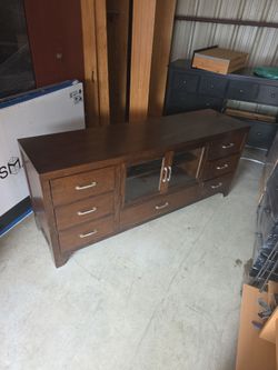 Dark Brown Wood TV Stand with Drawers