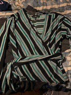 Green/Black Striped Long Sleeve Blouse 