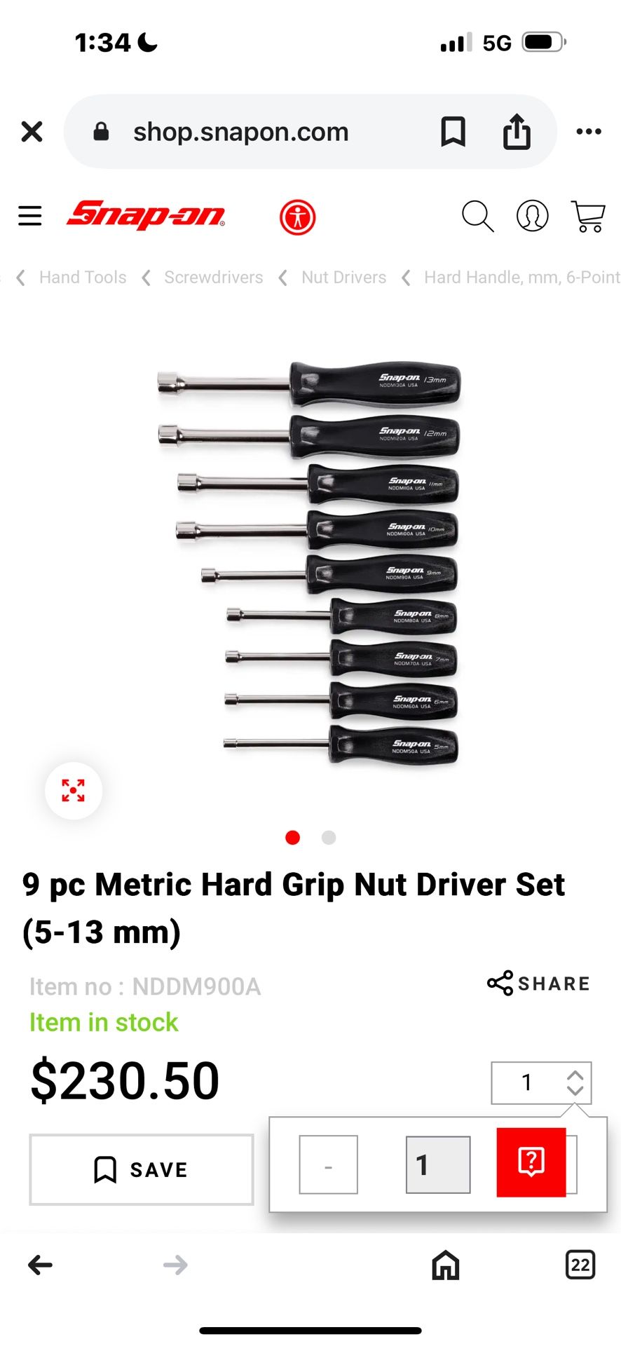 Snap On Hard Handle Sae Nut Driver Set