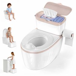 Brand new 3-in-1 Toddler Potty Training Toilet with Flushing Sound, Wipes Storage & Toilet Paper Holder, Realistic Potty Chair with Detachable Seat