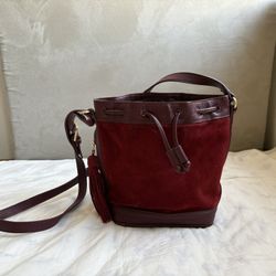 Elegant Burgundy Suede Bucket Bag