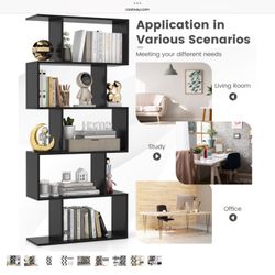 5-Tier Bookshelf with Anti-Toppling Device for Living Room Home Office-Black