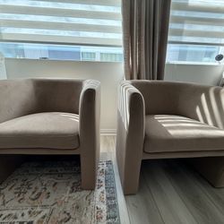 Vernon Upholstered Barrel Accent Chair Light Brown Velvet - Threshold™ designed with Studio McGee: Plywood Frame, No Assembly Required