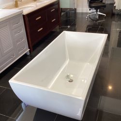 59” Bathroom Freestanding Bathtub New White Color With Steel Frame With Leveling Legs Ready For Pick Up Today