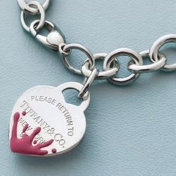Rare Tiffany & Co. Pink Splash Return to Tiffany Heart Tag Silver Charm Bracelet