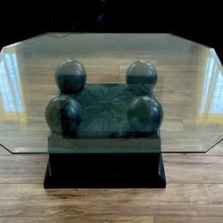 Coffee Table - Black Faux Marble Base With Glass Top