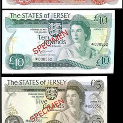 Jersey 1 ,5 ,10 20 Pounds (4 Pcs Set), 1978  Specimen Uncirculated bills banknotes currency with certificate of authenticity COA
