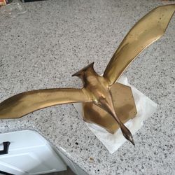 Vintage Large Solid Brass Flying Goose w/Stand
