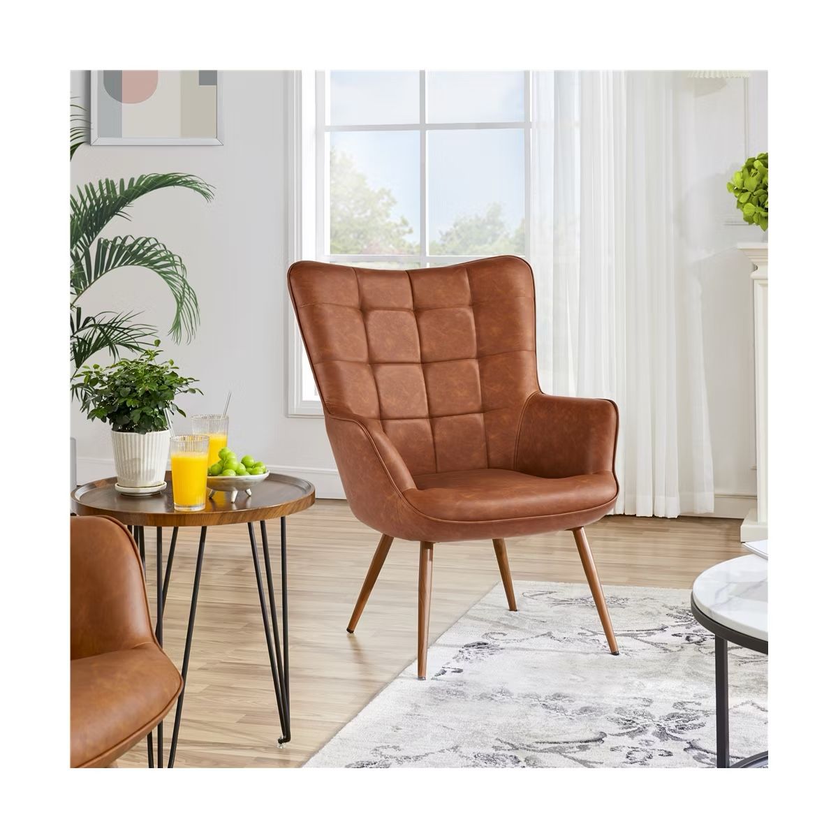 Leather Wingback Accent Chair Armchair for Living Room