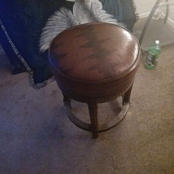 Large Wooden And Leather  Antique Spinning Stool