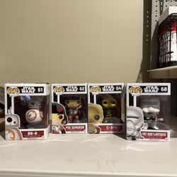Pop Star Wars Figure Lot - BB-8, Poe Dameron, C-3PO, Flametrooper Figures 