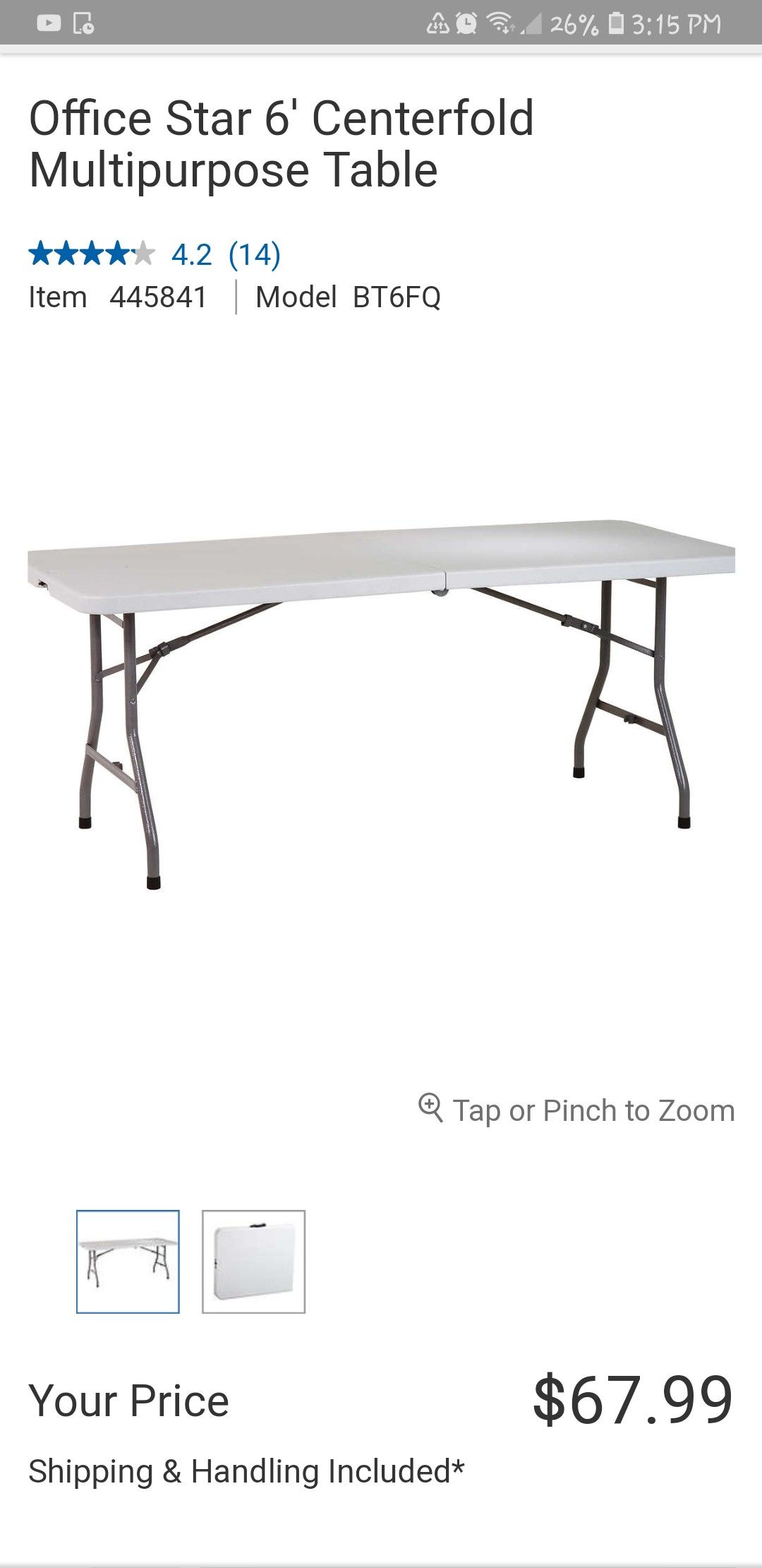 Costco tables 6' and 4 '