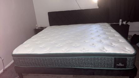 Bakers rack small Dresser and 2 night stands and a king size mattress and bed frame