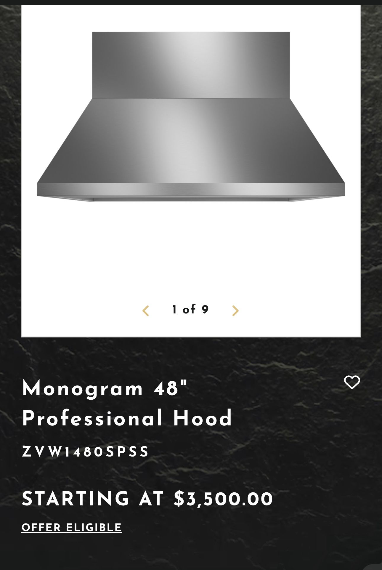 GE Monogram 48in Vent Hood ZVW1480SPSS