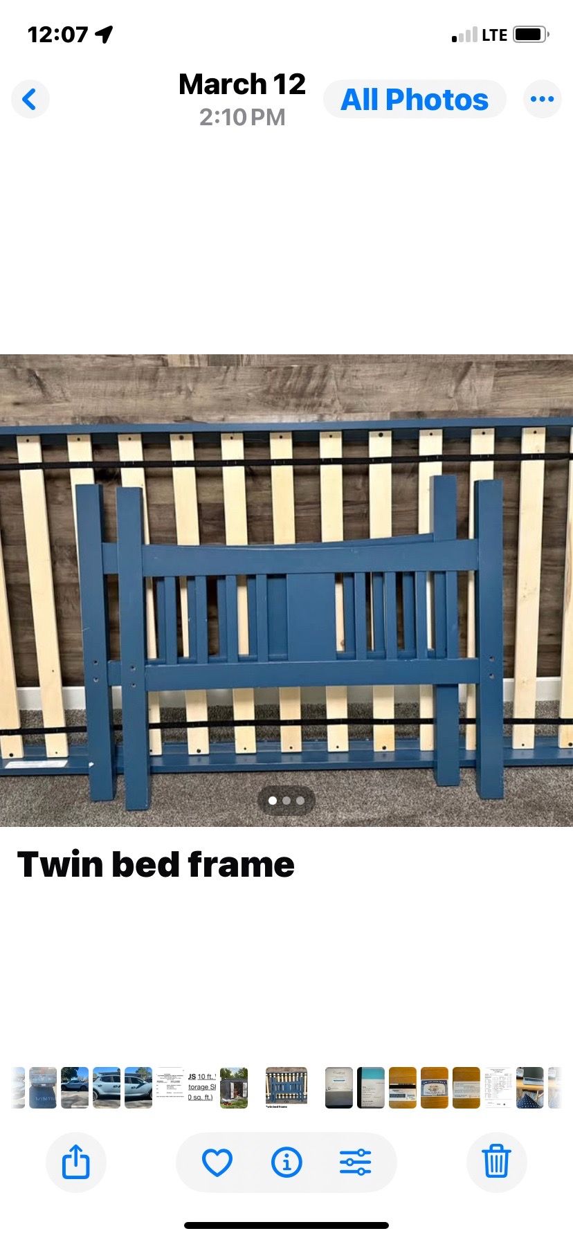 ๐ Twin Blue Wooden Bed Frame (Mattress NOT Included) Selling a sturdy blue wood bed frame in good used condition. Mattress is not included.