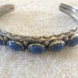 Beautiful Vintage Navajo/Southwestern Signed Sterling Silver Turquoise/Lapis? Cuff Bracelet