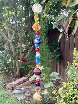 Pentagram Bell & Chakra Blown Glass Mystic Sun Catcher Beaded Strand