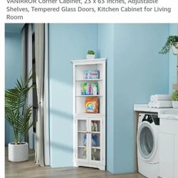 Brand: VANIRROR
Corner Cabinet, 23 x 63 Inches, Adjustable Shelves, Tempered Glass Doors, Kitchen Cabinet for Living Room...NEW OUT OF BOX AND ALREADY