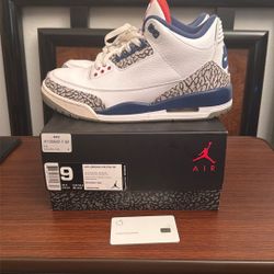 Air Jordan 3 Retro OG True Blue Size 9 Worn