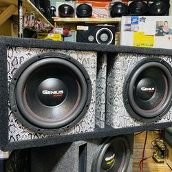 New 12” Genius Audio Subwoofers + Twin Port Box (Reptile Pattern)