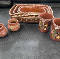 Vintage Mexican redware pottery nesting dishes