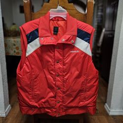Vintage ADIDAS Puffer Vest Jacket Mens Medium Retro Striped With Snap Closure