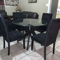 🖤✨ Beautiful Black Velvet Dining Table Set/ Comedor 4 sillas